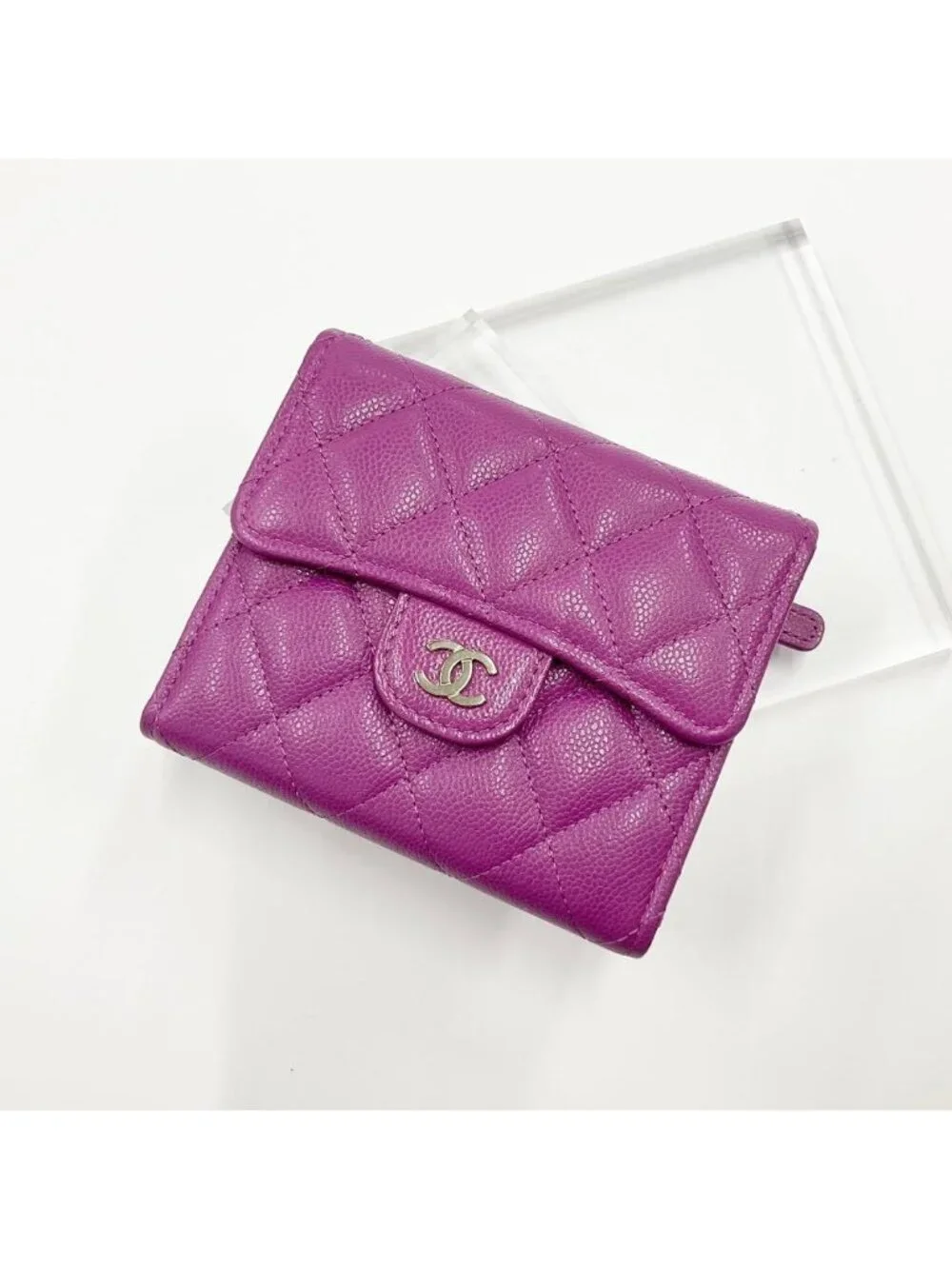 Chanel Quilted Caviar Leather CC Logo Wallet Trifold